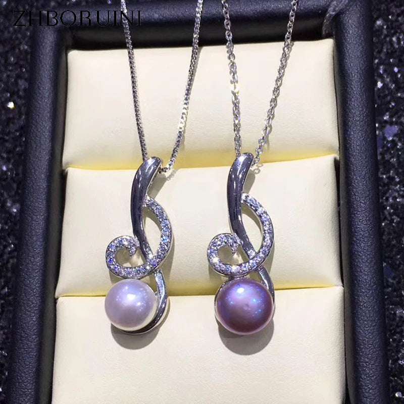 Musical Note Pearl Pendant Necklace 925 Sterling Silver Jewelry for Women