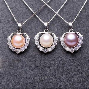 925 Sterling Silver Pearl Necklace for Women Heart Pendant Gift