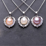 925 Sterling Silver Pearl Necklace for Women Heart Pendant Gift
