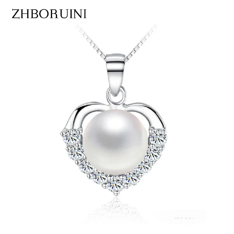 925 Sterling Silver Pearl Necklace for Women Heart Pendant Gift