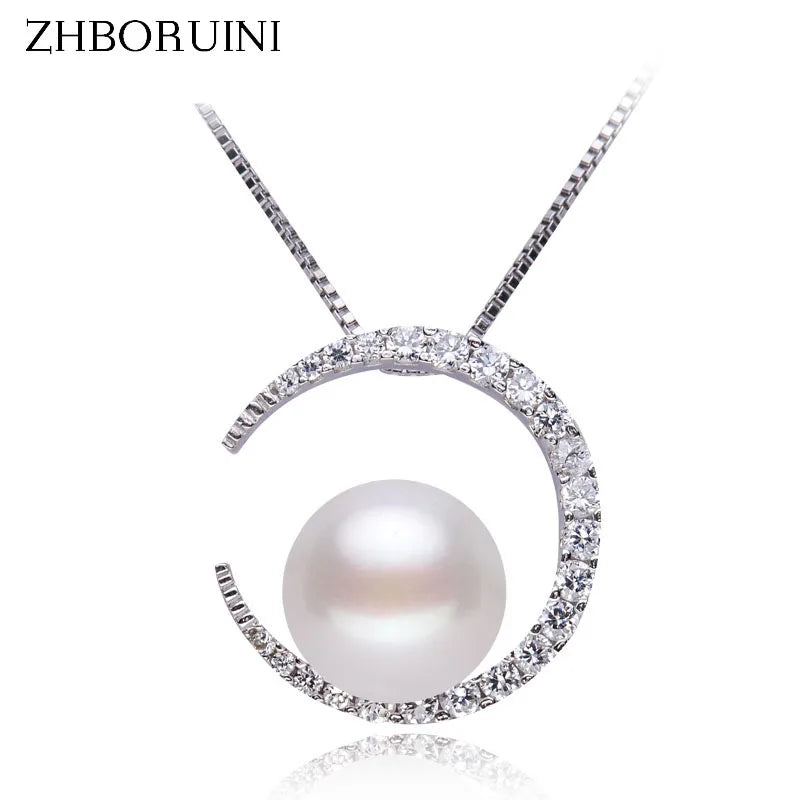 Freshwater Pearl Moon Pendant 925 Sterling Silver Jewelry for Women