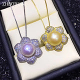 Freshwater Pearl Flower Pendant 925 Sterling Silver Necklace