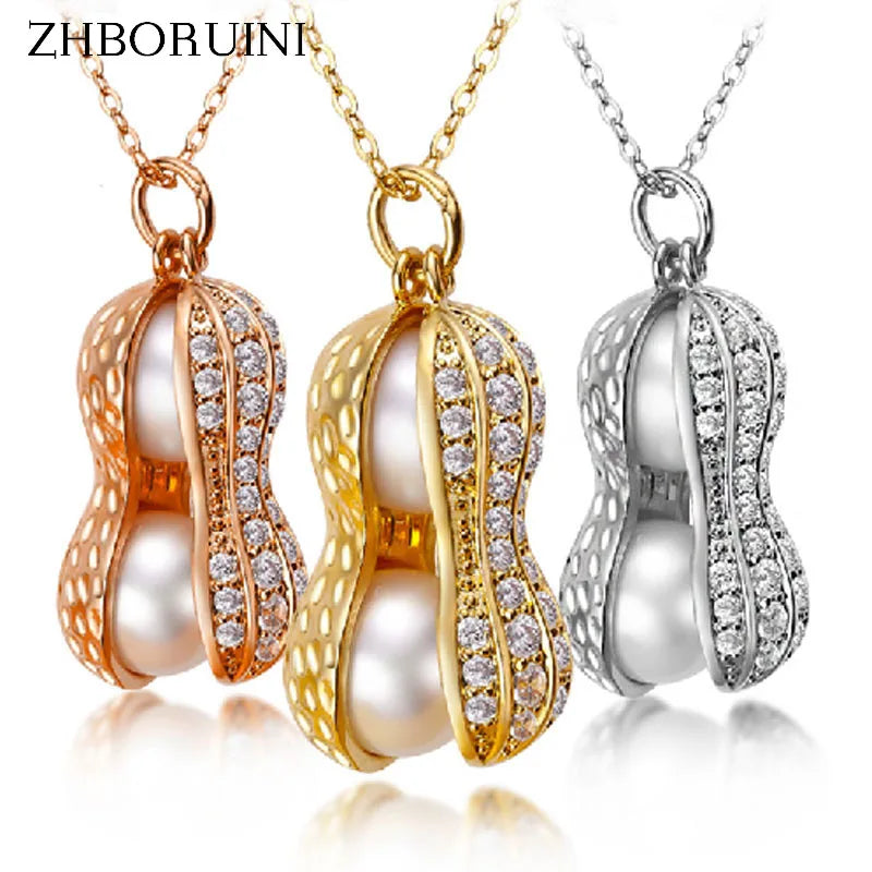 Freshwater Pearl Peanut Pendant 925 Sterling Silver Jewelry