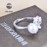Natural Freshwater Pearl 925 Sterling Silver Flower Wedding Ring