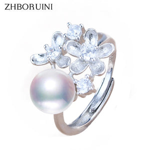 Natural Freshwater Pearl 925 Sterling Silver Flower Wedding Ring