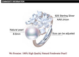 Natural Freshwater Pearl 925 Sterling Silver Flower Wedding Ring
