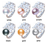 Natural Freshwater Pearl 925 Sterling Silver Flower Wedding Ring
