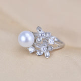 Natural Freshwater Pearl 925 Sterling Silver Flower Wedding Ring