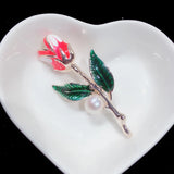 Enamel Flower Pearl Brooch Women Wedding Accessory