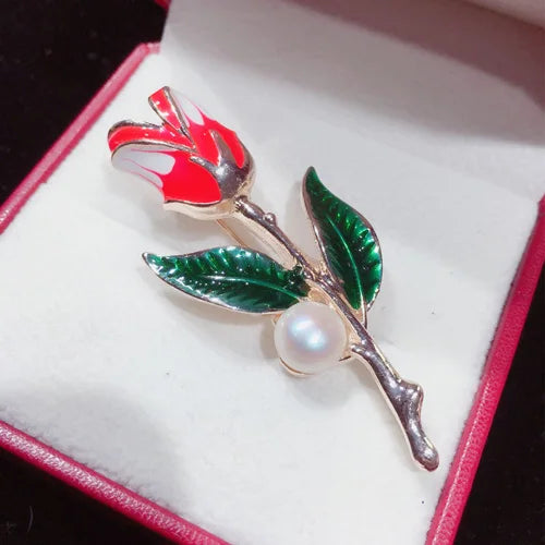 Enamel Flower Pearl Brooch Women Wedding Accessory