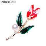 Enamel Flower Pearl Brooch Women Wedding Accessory