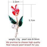 Enamel Flower Pearl Brooch Women Wedding Accessory