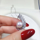 Pearl Feather Necklace 925 Silver Women Pendant