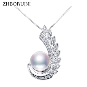 Pearl Feather Necklace 925 Silver Women Pendant
