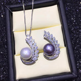 Pearl Feather Necklace 925 Silver Women Pendant