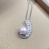 Pearl Feather Necklace 925 Silver Women Pendant