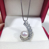 Pearl Feather Necklace 925 Silver Women Pendant