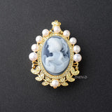 ZHEN-D Copper Beauty Mirror Brooch with Pearls
