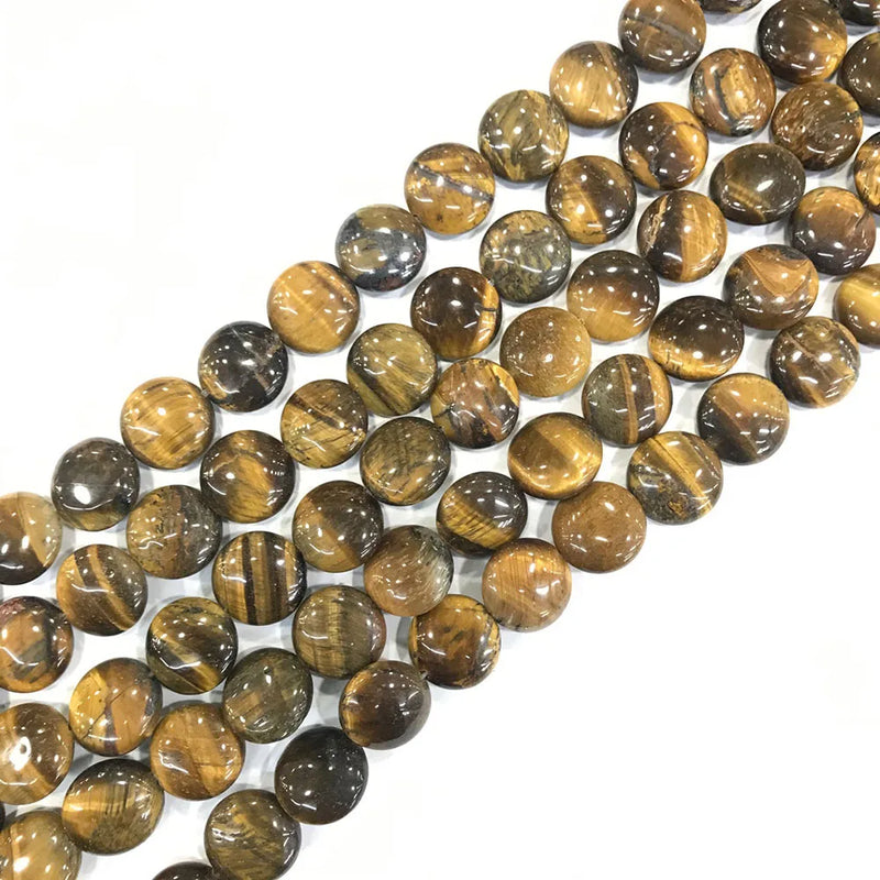High Glossy Tiger Eye Natural Stones Round Cake Shape Loose Beads Strand