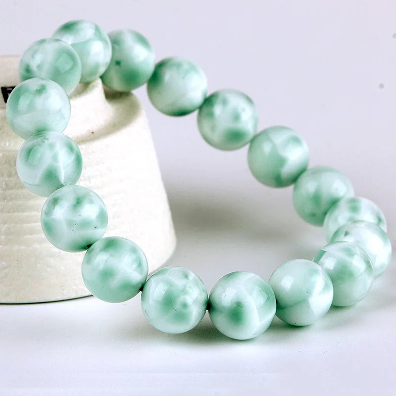 ZHEN-D Green Sea Stone Crystal Gemstone Bracelet for Men Women