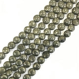 ZHEN-D Natural Stone Golden Iron Pyrite Round Beads Strand 15.5'' DIY