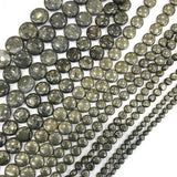 ZHEN-D Natural Stone Golden Iron Pyrite Round Beads Strand 15.5'' DIY