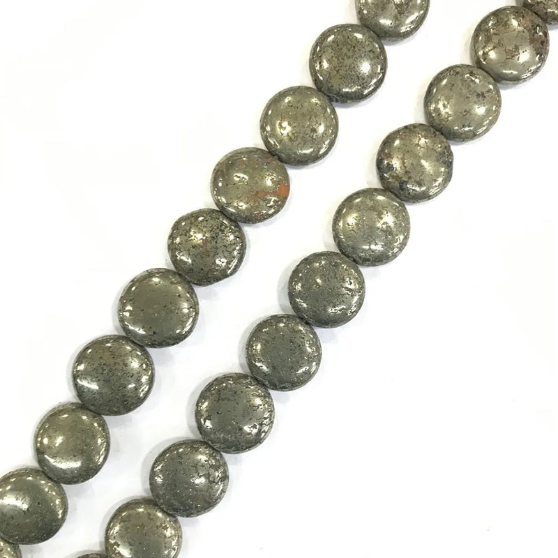 ZHEN-D Natural Stone Golden Iron Pyrite Round Beads Strand 15.5'' DIY