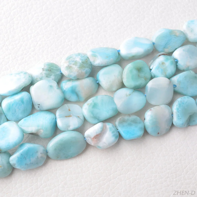 ZHEN-D Larimar Irregular Oval Loose Beads for Jewelry Making