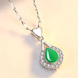 925 Silver Necklace with Emerald Zircon Water Drop Pendant