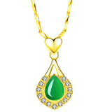 925 Silver Necklace with Emerald Zircon Water Drop Pendant