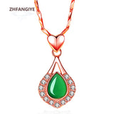 925 Silver Necklace with Emerald Zircon Water Drop Pendant