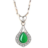 925 Silver Necklace with Emerald Zircon Water Drop Pendant