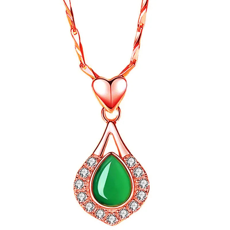 925 Silver Necklace with Emerald Zircon Water Drop Pendant