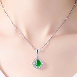 925 Silver Necklace with Emerald Zircon Water Drop Pendant