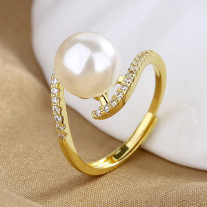 Pearl Zircon Ring Silver 925 Women Jewelry Wedding Party Engagement