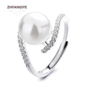 Pearl Zircon Ring Silver 925 Women Jewelry Wedding Party Engagement