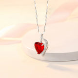 Heart Necklace with Ruby Zircon Gemstone Pendant 925 Silver Jewelry for Women