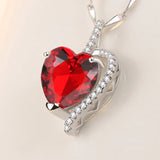 Heart Necklace with Ruby Zircon Gemstone Pendant 925 Silver Jewelry for Women