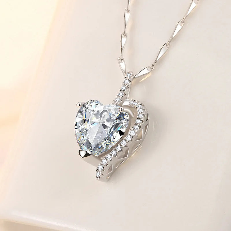 Heart Necklace with Ruby Zircon Gemstone Pendant 925 Silver Jewelry for Women
