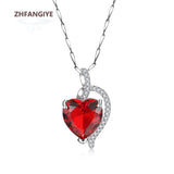 Heart Necklace with Ruby Zircon Gemstone Pendant 925 Silver Jewelry for Women