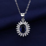 925 Silver Necklace with Sapphire Zircon Gemstone Pendant