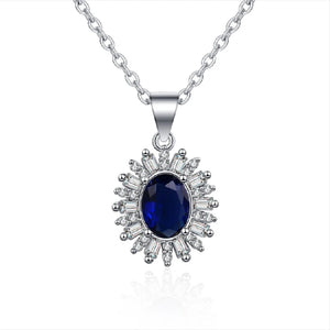 925 Silver Necklace with Sapphire Zircon Gemstone Pendant
