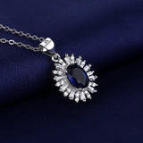 925 Silver Necklace with Sapphire Zircon Gemstone Pendant
