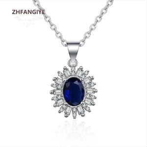 925 Silver Necklace with Sapphire Zircon Gemstone Pendant