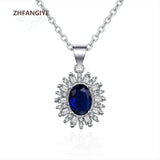 925 Silver Necklace with Sapphire Zircon Gemstone Pendant