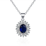 925 Silver Necklace with Sapphire Zircon Gemstone Pendant