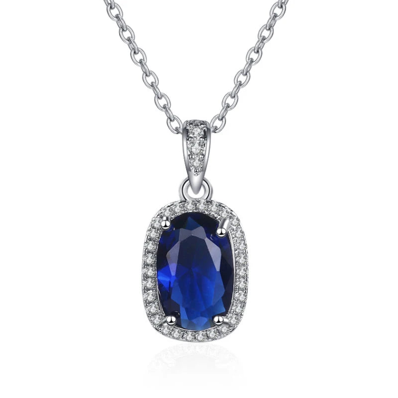 Sapphire Zircon Pendant Necklace 925 Silver Jewelry for Women