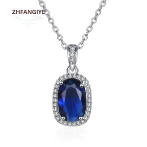 Sapphire Zircon Pendant Necklace 925 Silver Jewelry for Women
