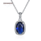 Sapphire Zircon Pendant Necklace 925 Silver Jewelry for Women