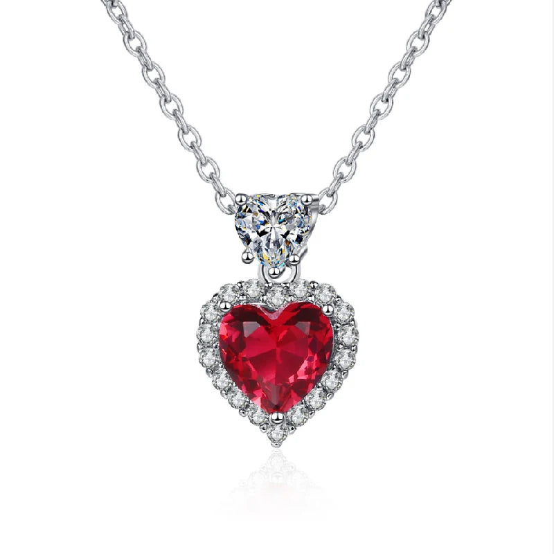 Heart Pendant Necklace Wedding Party 925 Silver Jewelry Ruby Zircon Gemstone